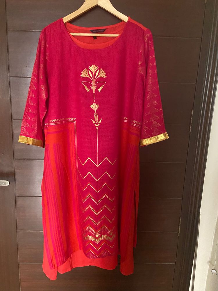 Elegant Pink &amp; Orange Layered kurta (xl)