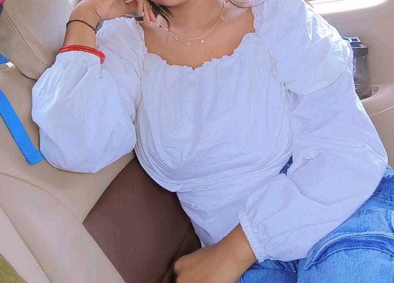 White Puff Sleeve Top