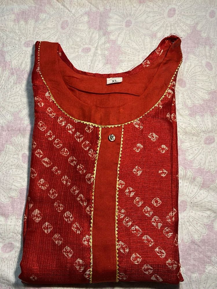 Red Bandhani Print Kurta Xl size