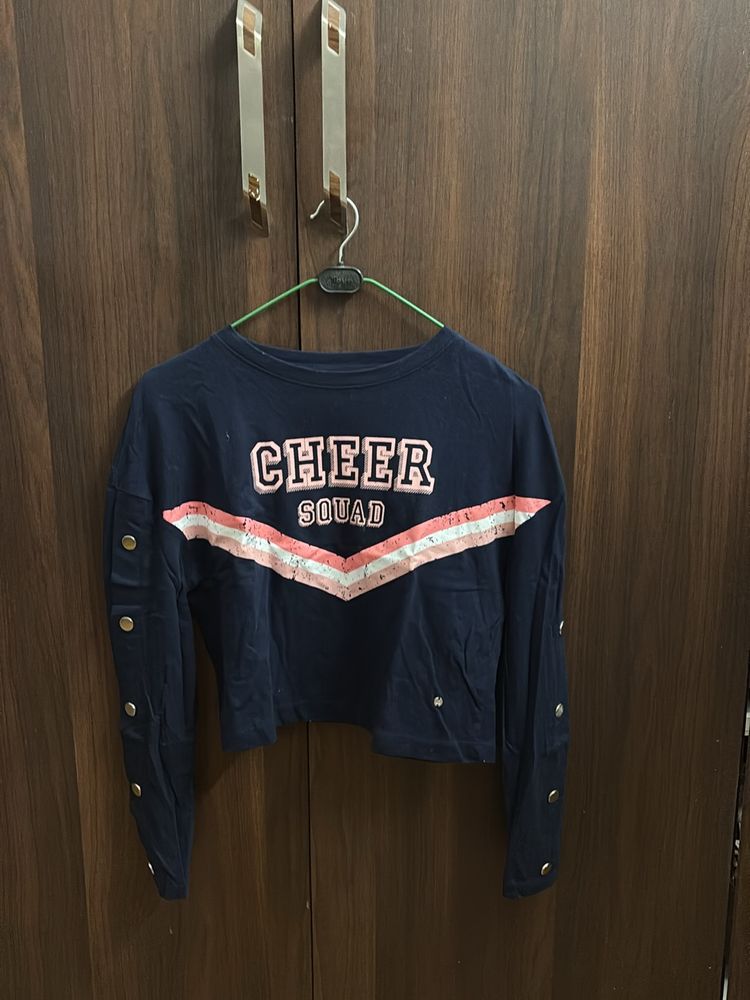 Navy Blue Long Sleeves Crop Top