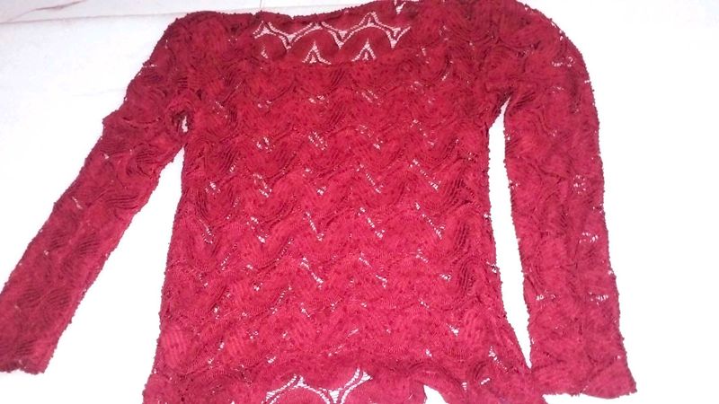 Net Top Maroon Colour