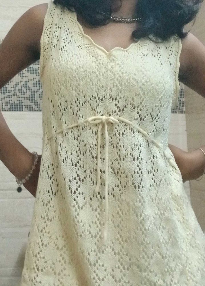 Elegant Crochet Butter Yellow Top