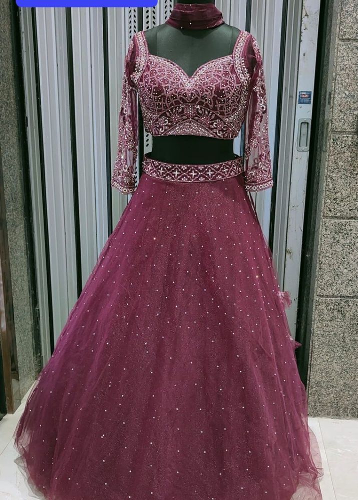 Maroon Embellished Lehenga Choli with Dupatta