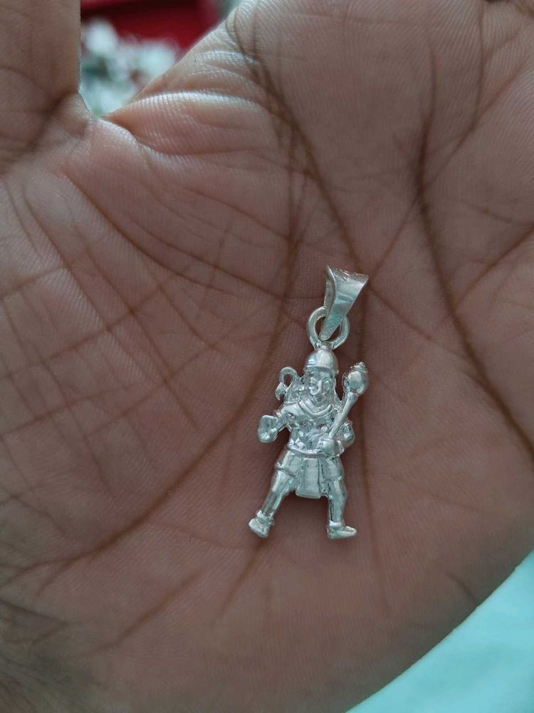 Pure Silver Hanumanji And Gada Pendant