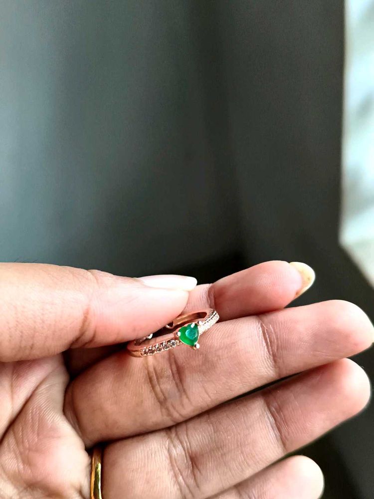 Rose Gold Permanent Colour Ring With Green Heart