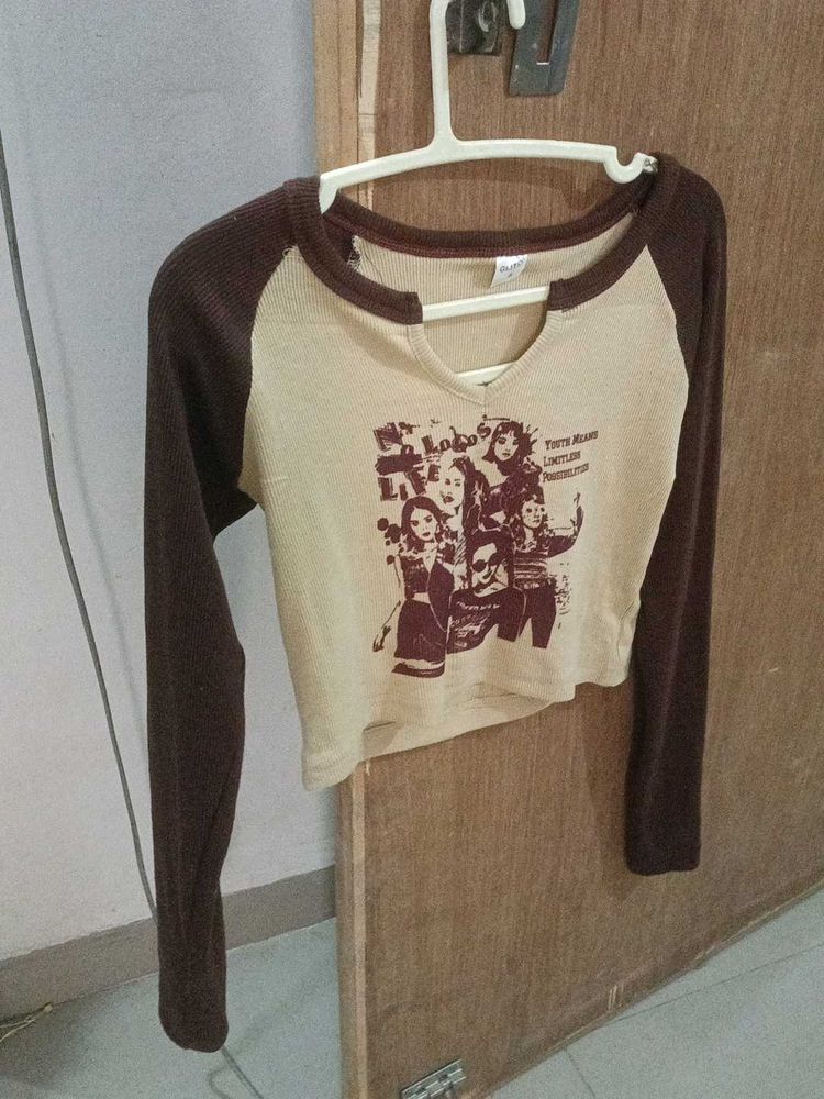 Cute Graphic Print Crop Top Size S