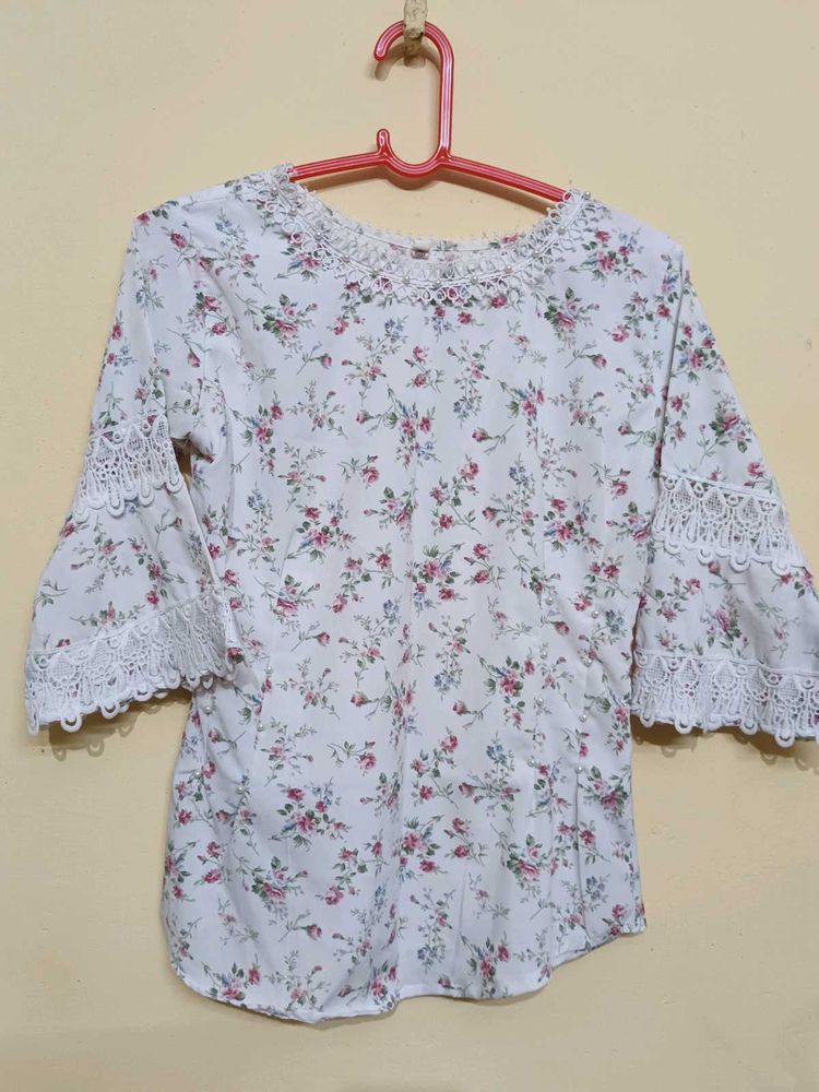 Floral Lace Trimmed Top