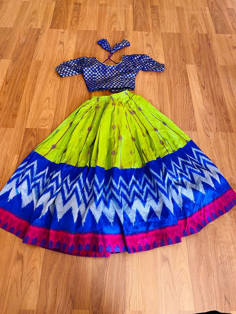 Ikat Pattu Lehenga Blouse For 3 Years Girl