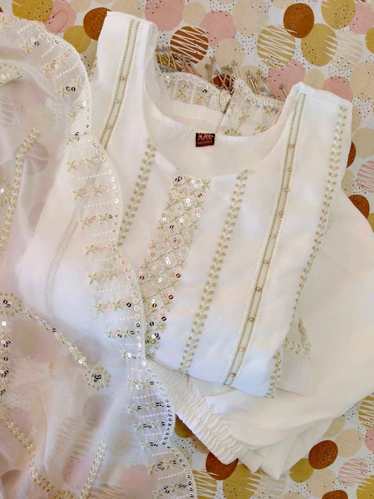 Moon White Color Georgette Sequence Kurta Set
