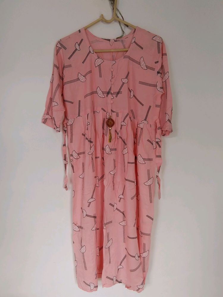 Pink Coloured Cotton Frock Like Kurti