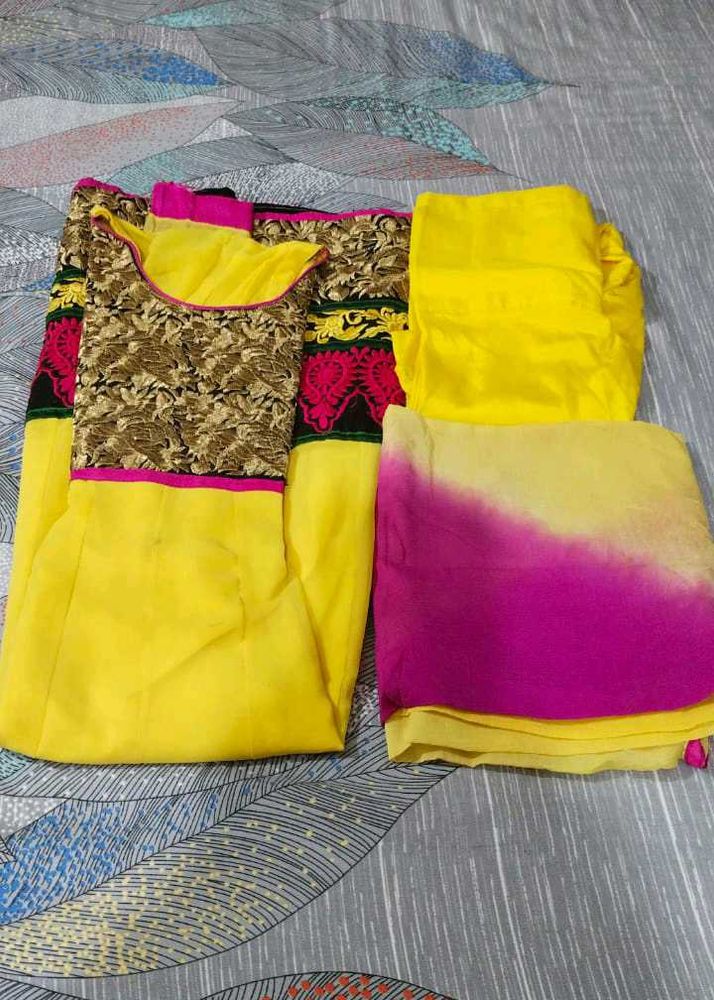 Yellow Stitch Anarkali Kurta Set