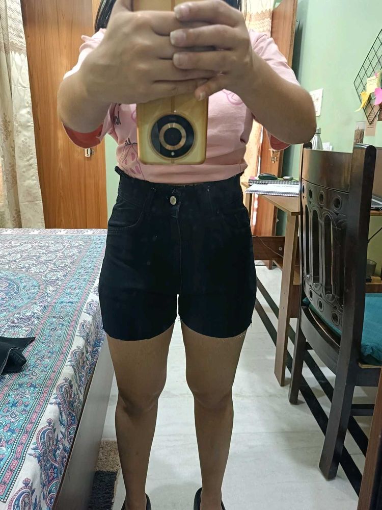 Black High-Waisted Denim Shorts