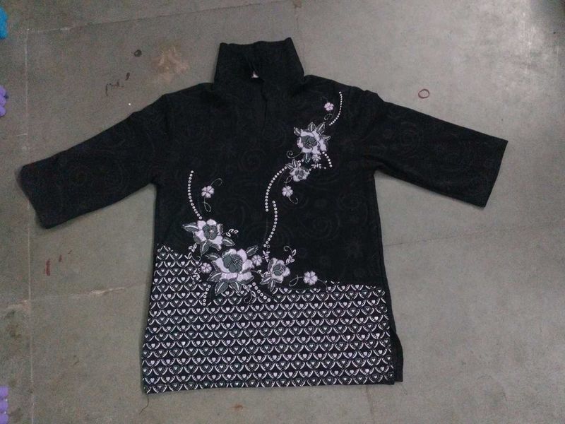 Black Top With Silver Embroidery