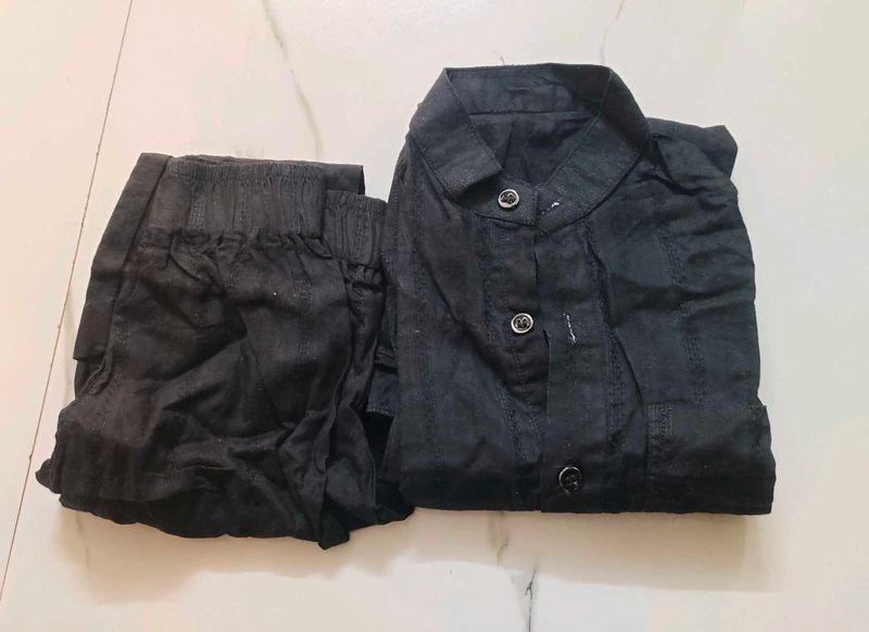 Kids Black Kurta Pajama Set