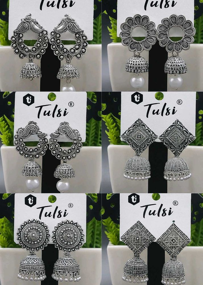 Plated silver earrings (combo of 6 Pair)Tulsi Jhum