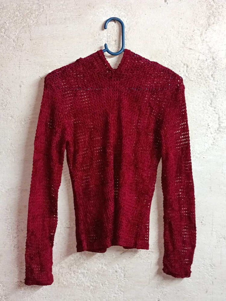 Girl&#39;s Partywear See-through Knit Top Hoodie