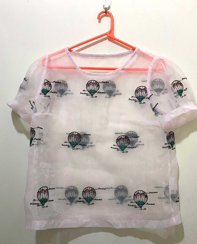 Balloon Print Sheer Top