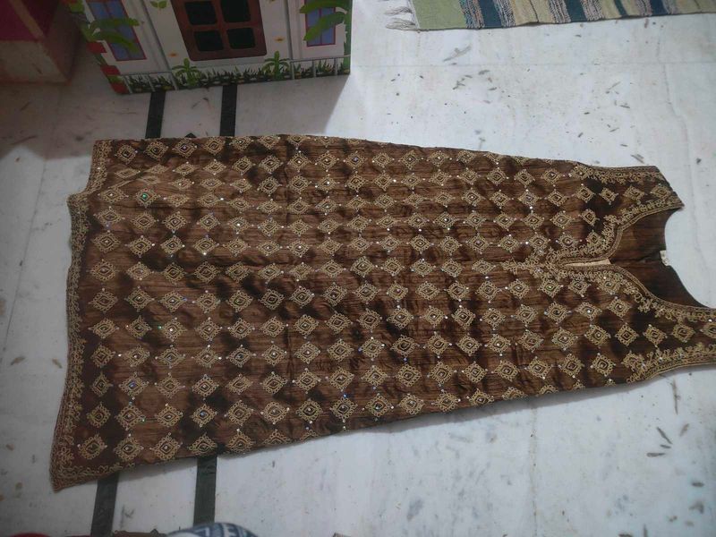 Brown Embellished Kurta