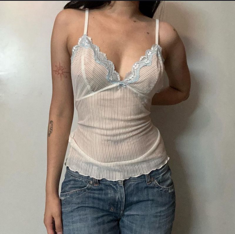White Sheer Lace Fairycore Cami Y2k
