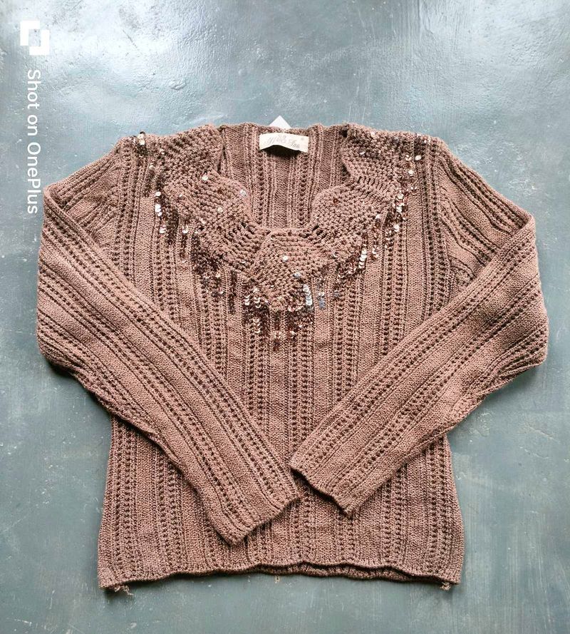 1 Pc Sequin Embellished Knit Top