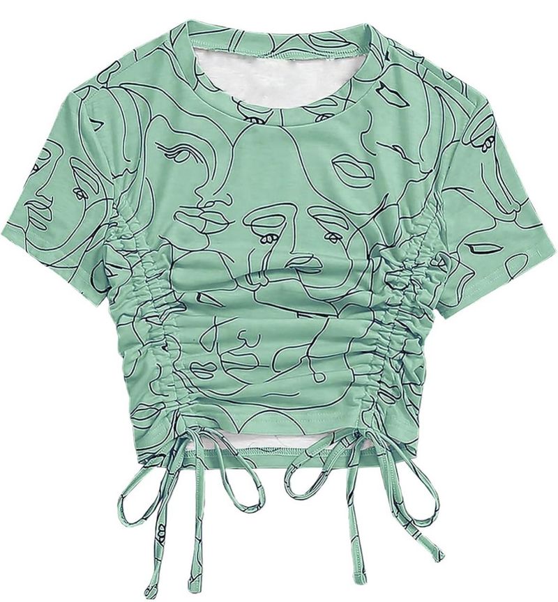 Mint Green Abstract Face Crop Top