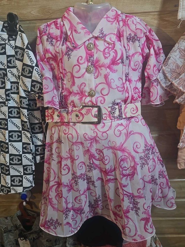 Girls Pink Floral Dress With Legging