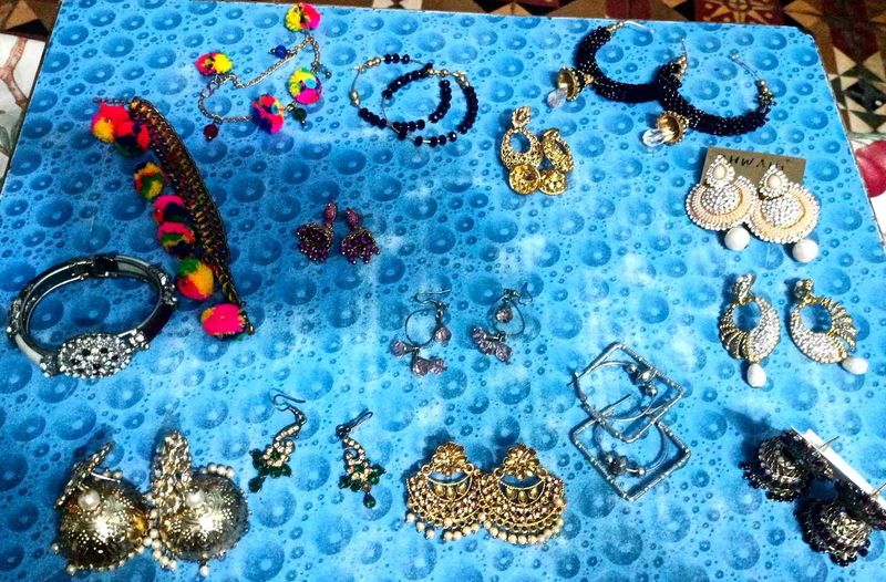 Bundle Of 12 Earnings Jhumka And 3 Multi Bracelet