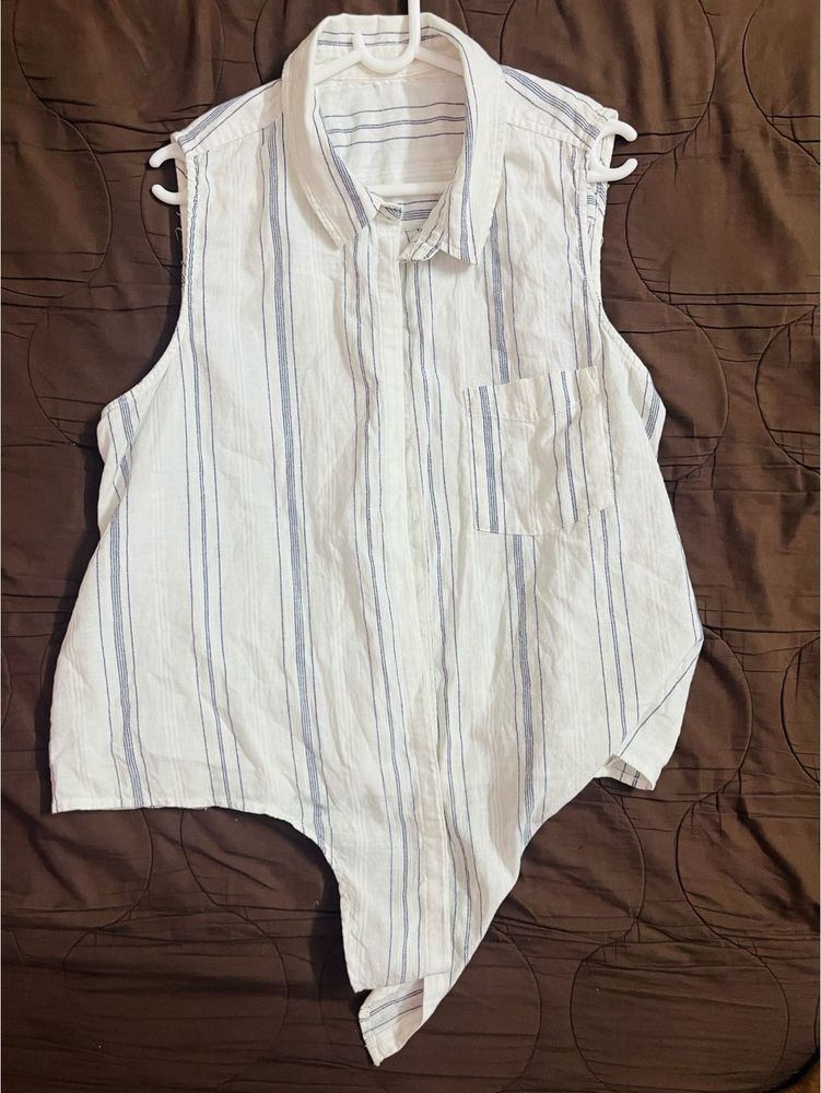Sleeveless Striped Draped Vest