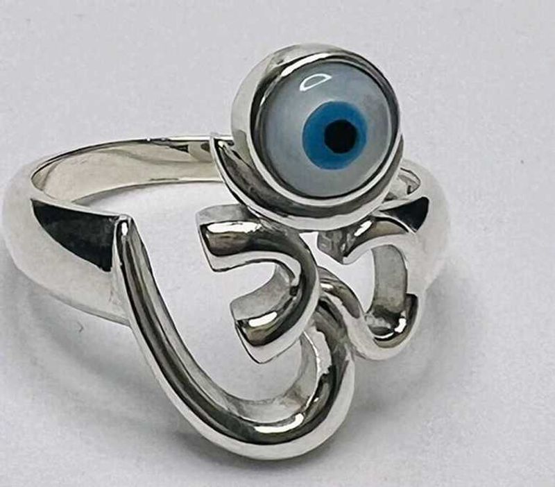 Evil Eye Om pure 925 silver ring