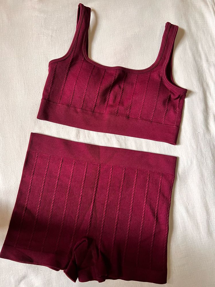 Burgundy Rib-Knit Lounge Co-ord Set