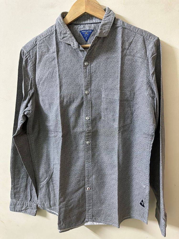 Mens Indigo Nation Grey Printed Semi Formal Shirt