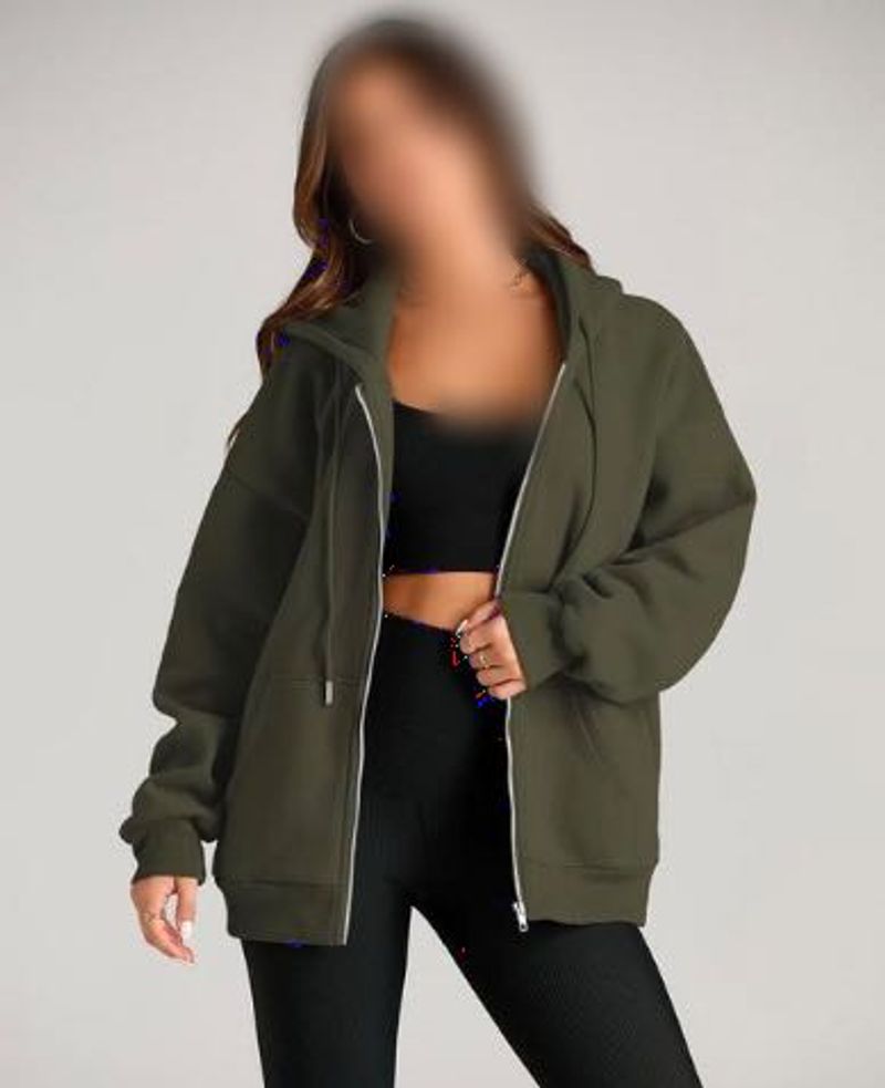 Olive Green Zip-Up Hoodie