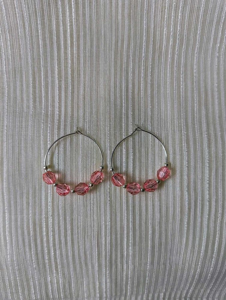 New Pink Beaded Hoops (Handmade)