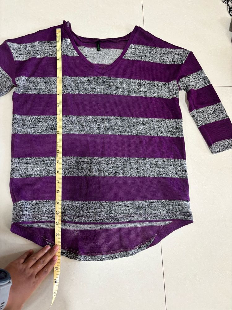 Purple Striped V-Neck Tunic Top