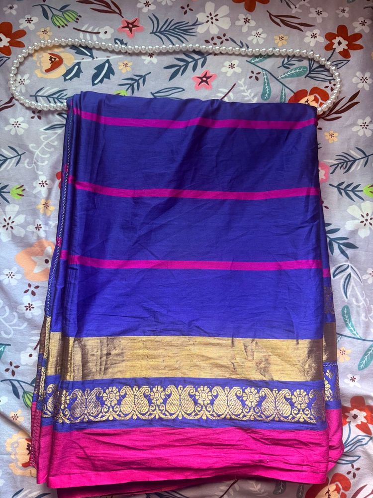 Blue &amp; Pink Pattu Saree