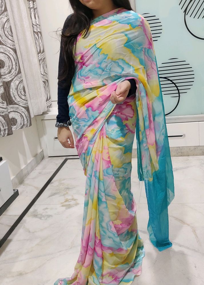 Georgette Multicolor Saree With Blouse