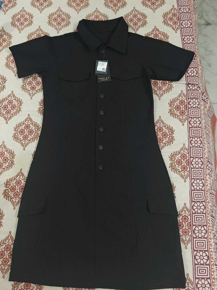 Black Button-Down Mini Dress