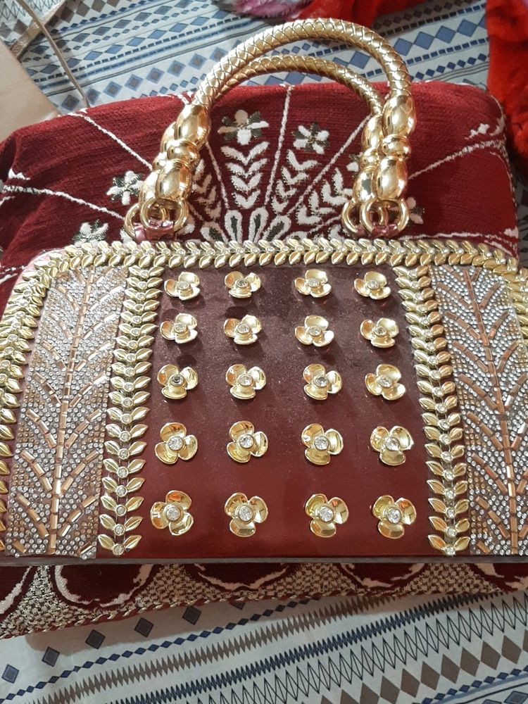 Bridal Purse, Red Colour Golden Work