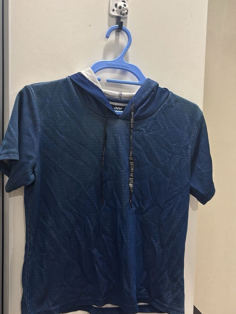 Blue Short Sleeve Hoodie