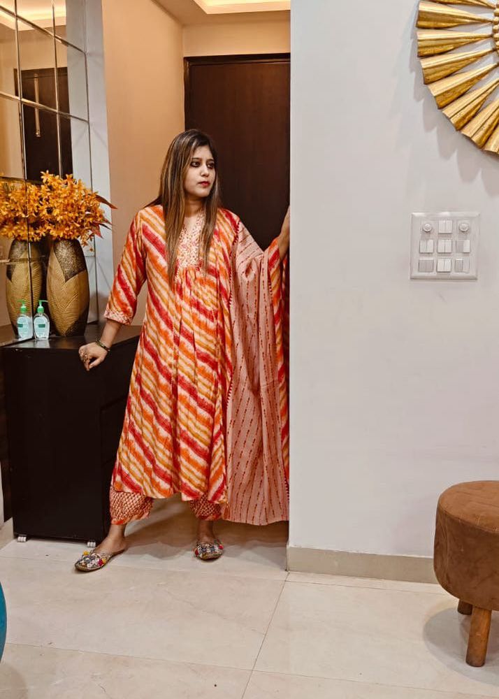 Khadi cotton, multicolour three piece suit