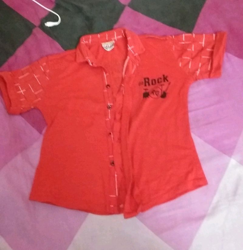 Boys Red Shirt And Dark Grey Checks Pant Set