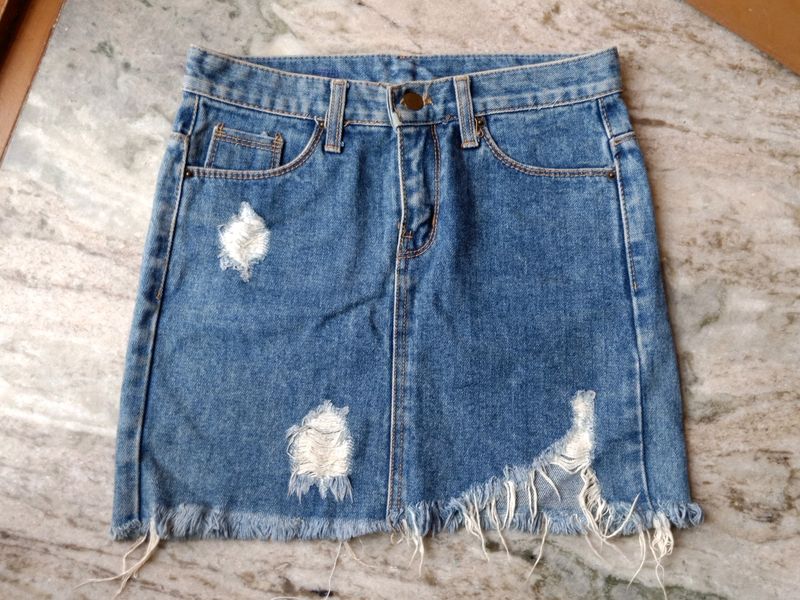 Ripped Denim Skirt