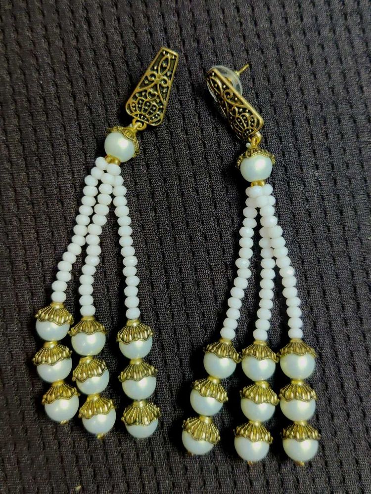 Baby Pink Pearls And Brass Earrings