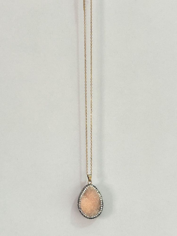 Peach Druzy Pendant Necklace
