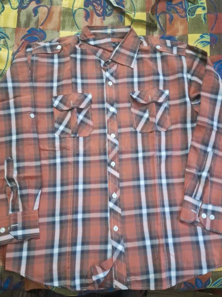 Full Stylish Shirt 44 Size Brown Check