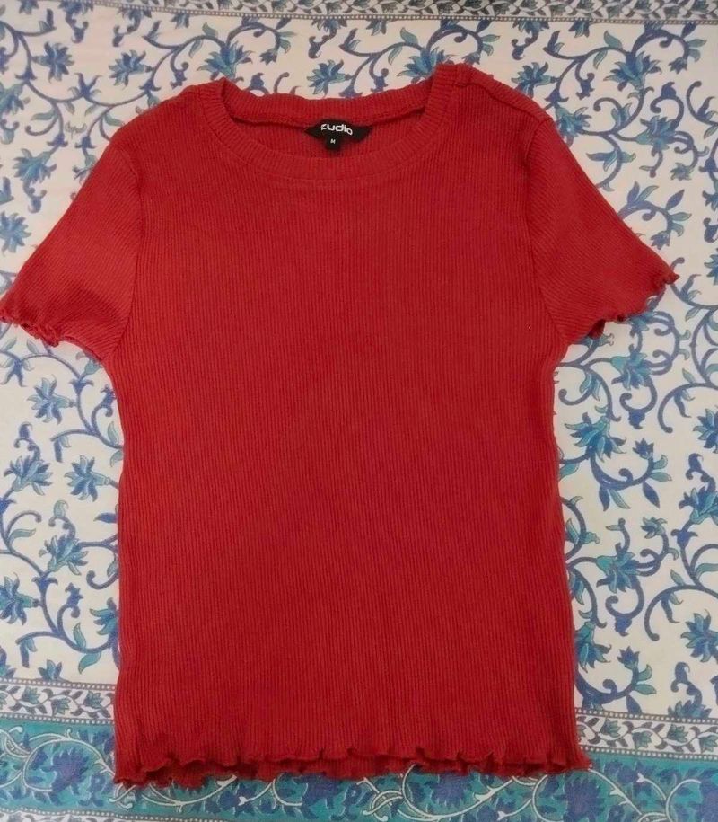 Studio West Red Ribbed Top
