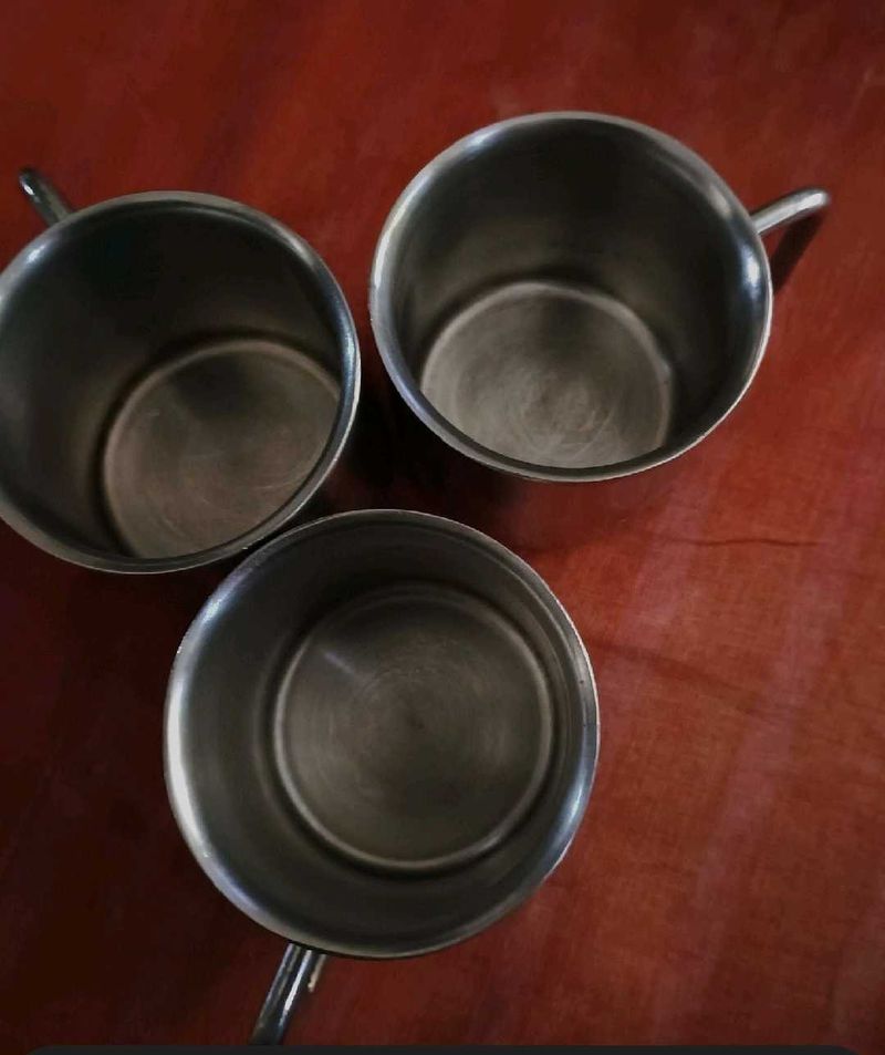 Unused Steel 3 Plates  Tea Cups