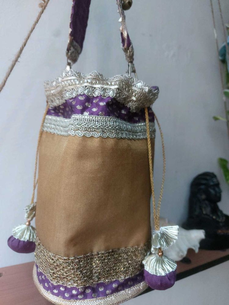 Purple &amp; Gold Embellished Potli bag