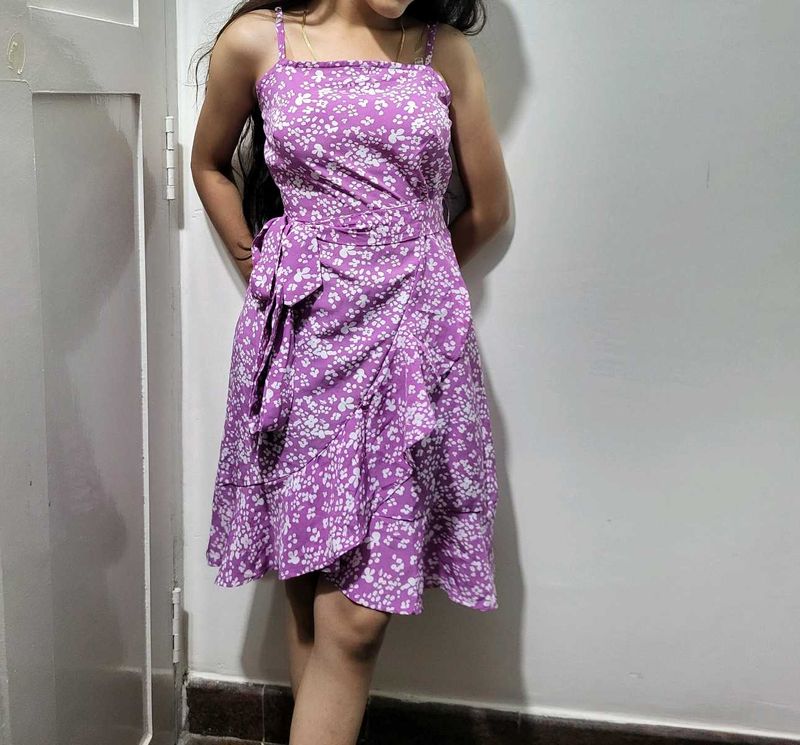 Purple Floral Ruffle Mini Dress