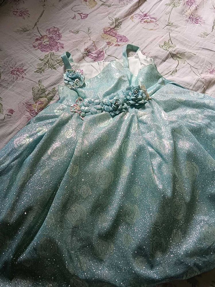 Girls&#39; Glittering Teal Flower Girl Dress